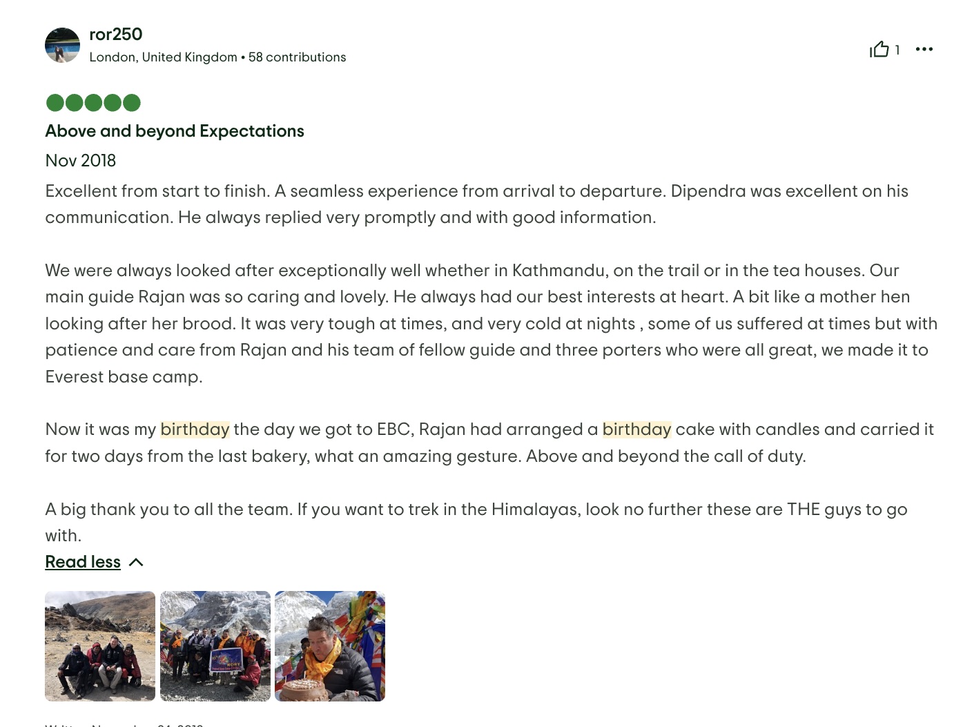 Everest Base Camp Birthday trip reviews